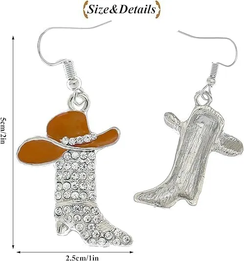 Rhinestone Western Cowboy Earrings Hypoallergenic Cute Alloy Drop Oil Set Diamond Western Cowboy Hat Boots Pendant Earrings Jewelry For Women