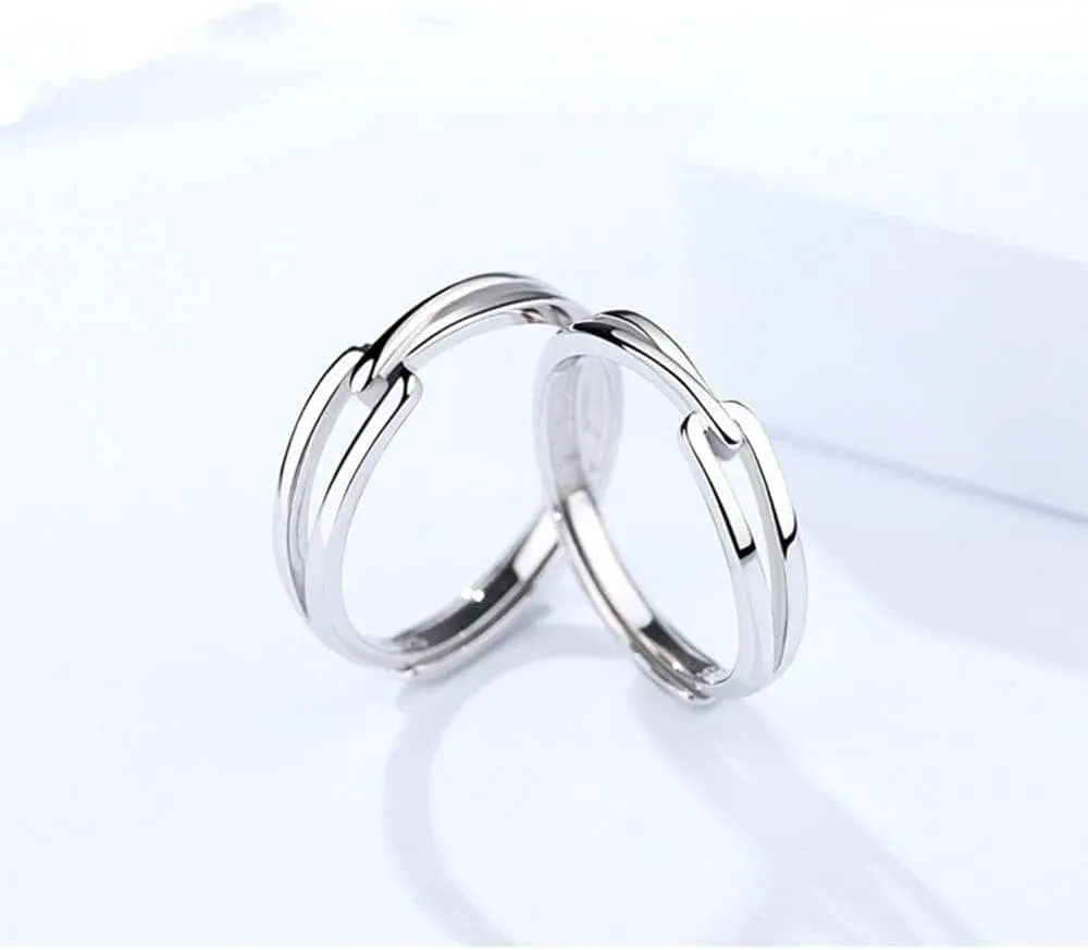 Ring,925 Sterling Silver Couple Ring Simple and Generous Glossy Open Ring Adjustable