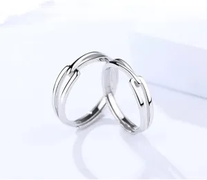 Ring,925 Sterling Silver Couple Ring Simple and Generous Glossy Open Ring Adjustable
