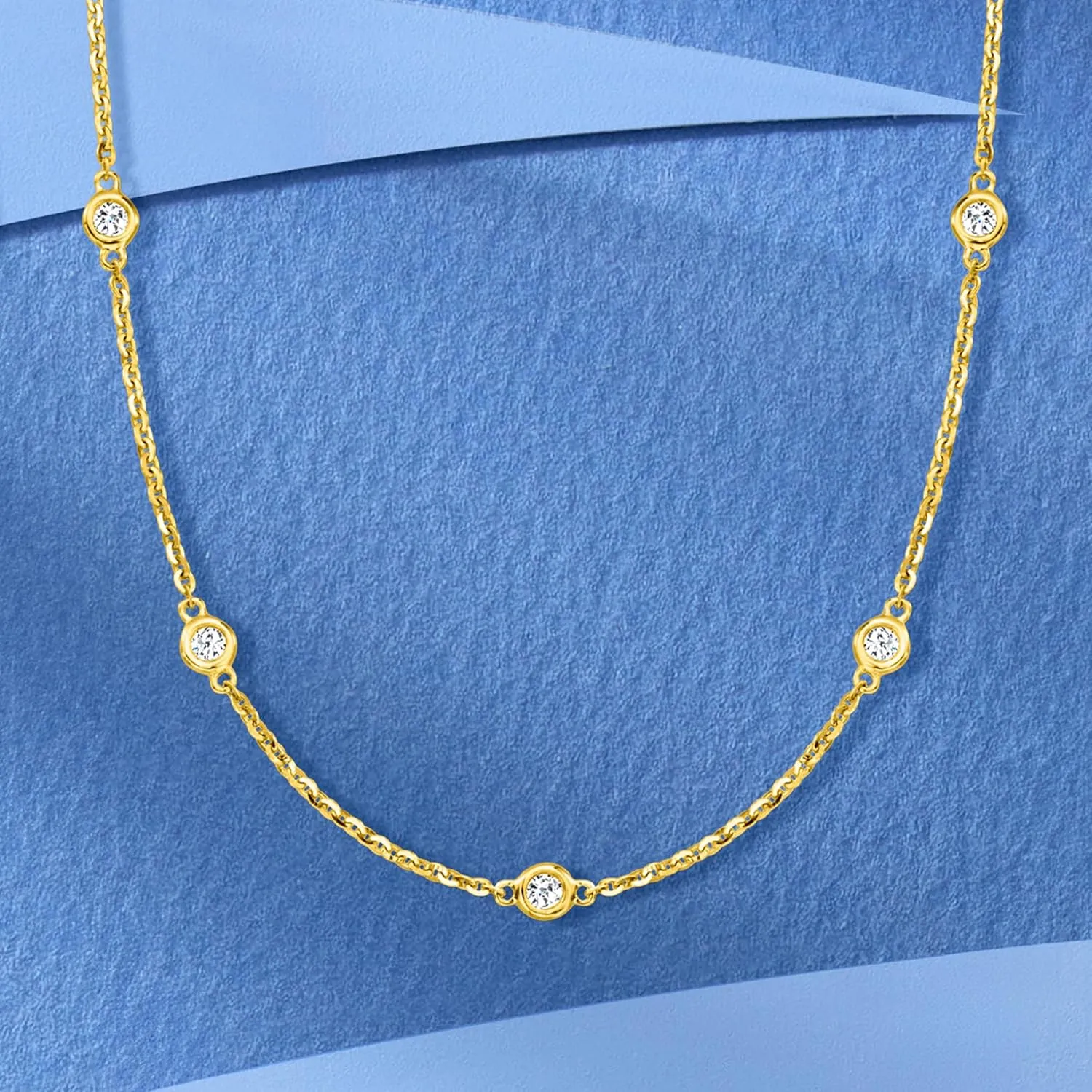 Ross-Simons 14kt Gold Bezel-Set Diamond Station Necklace