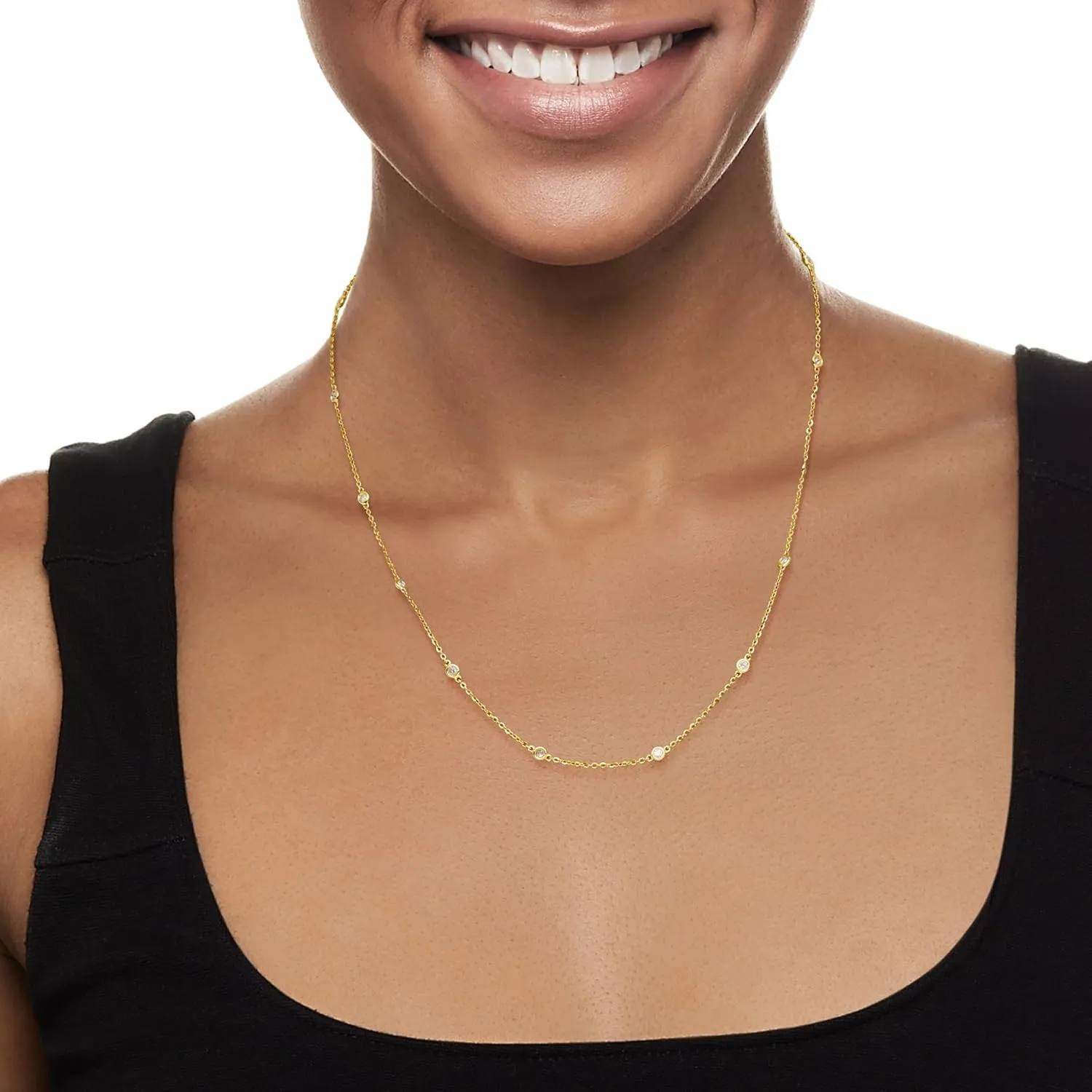 Ross-Simons 14kt Gold Bezel-Set Diamond Station Necklace