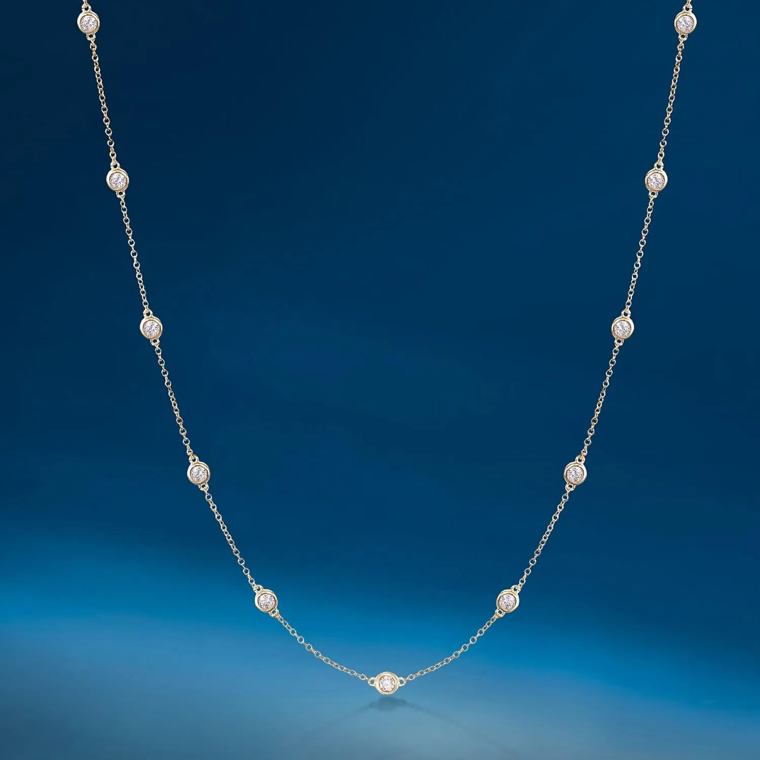 Ross-Simons 14kt Gold Bezel-Set Diamond Station Necklace