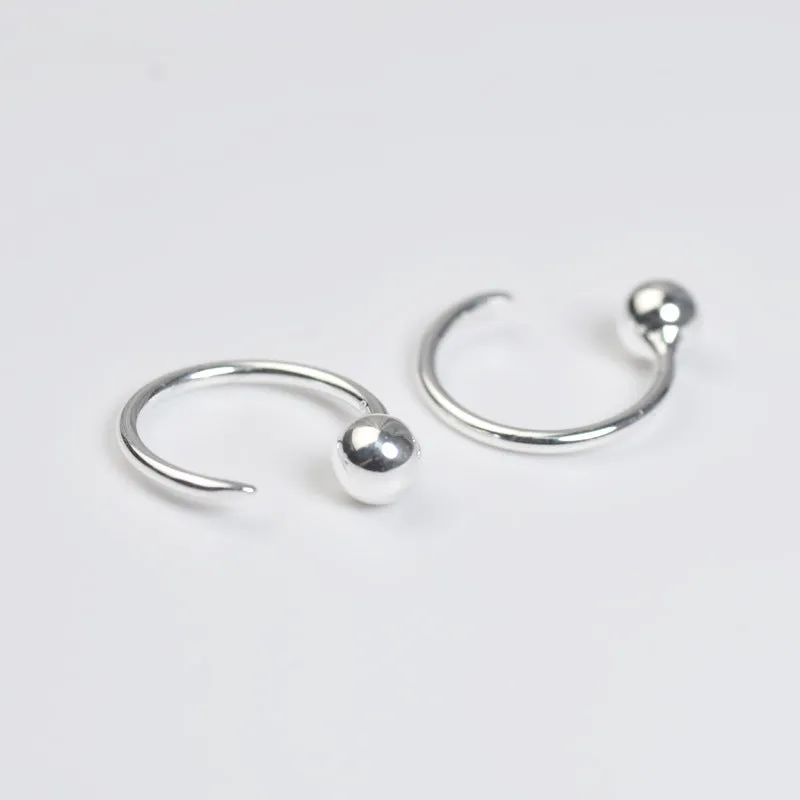 Round Bead Silver Hook Earrings for Women