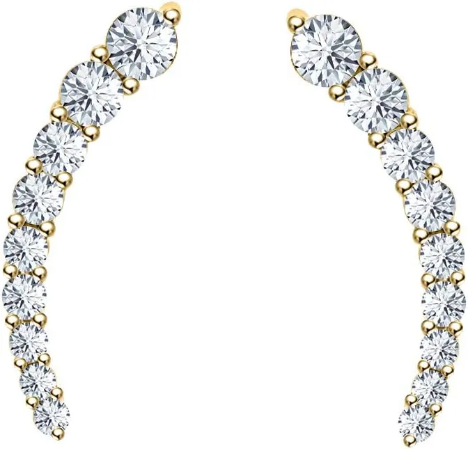 Round Cut Gemstone 14K Yellow Gold Plated Earcuffs Earrings For Women