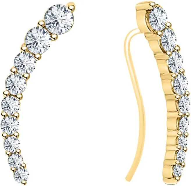 Round Cut Gemstone 14K Yellow Gold Plated Earcuffs Earrings For Women
