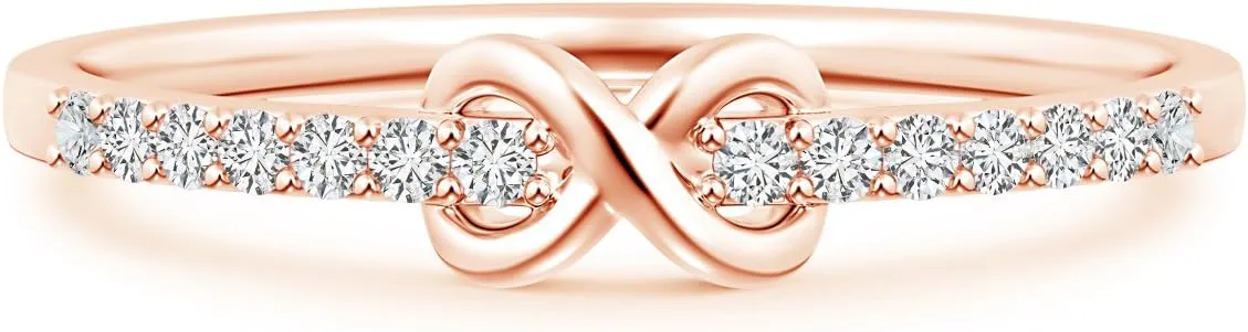 Round Lab Created Diamond Infinity Promise Ring For Her in 14k Solid Gold/ 925 Sterling Silver (0.14ctw. H Color, SI2 Clarity) - Valentines day gifts