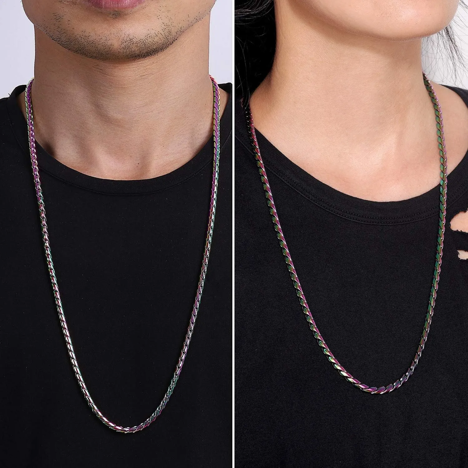 ROWIN&CO 6mm Multi-Color Chain Necklace Rainbow Stainless Steel Diamond Cut Miami Curb Cuban Link Necklace, Nickel-free, Colorful Chains, Hip hop Jewelry Choker Chain, 18-35 inch