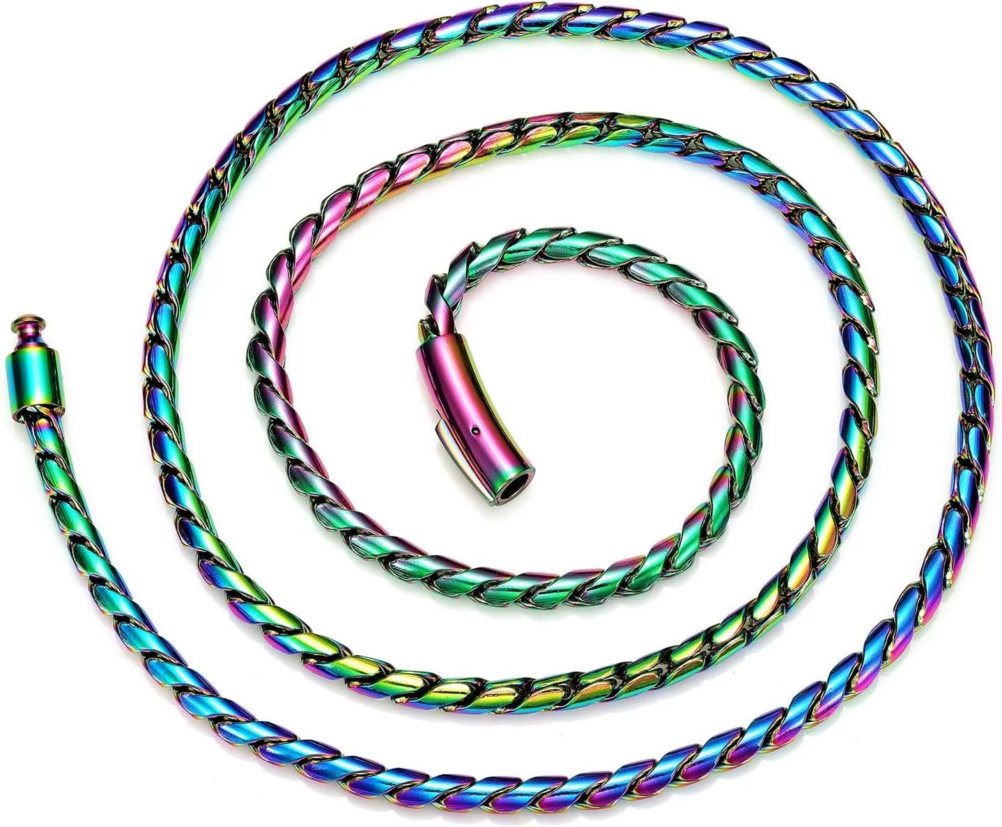 ROWIN&CO 6mm Multi-Color Chain Necklace Rainbow Stainless Steel Diamond Cut Miami Curb Cuban Link Necklace, Nickel-free, Colorful Chains, Hip hop Jewelry Choker Chain, 18-35 inch