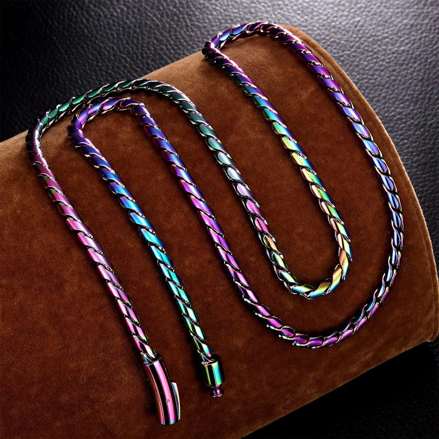 ROWIN&CO 6mm Multi-Color Chain Necklace Rainbow Stainless Steel Diamond Cut Miami Curb Cuban Link Necklace, Nickel-free, Colorful Chains, Hip hop Jewelry Choker Chain, 18-35 inch