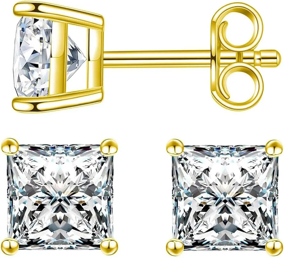 S925 Princess Cut D Color VVS1 Synthetic Moissanite Stud Earrings Square Earrings For Women Men