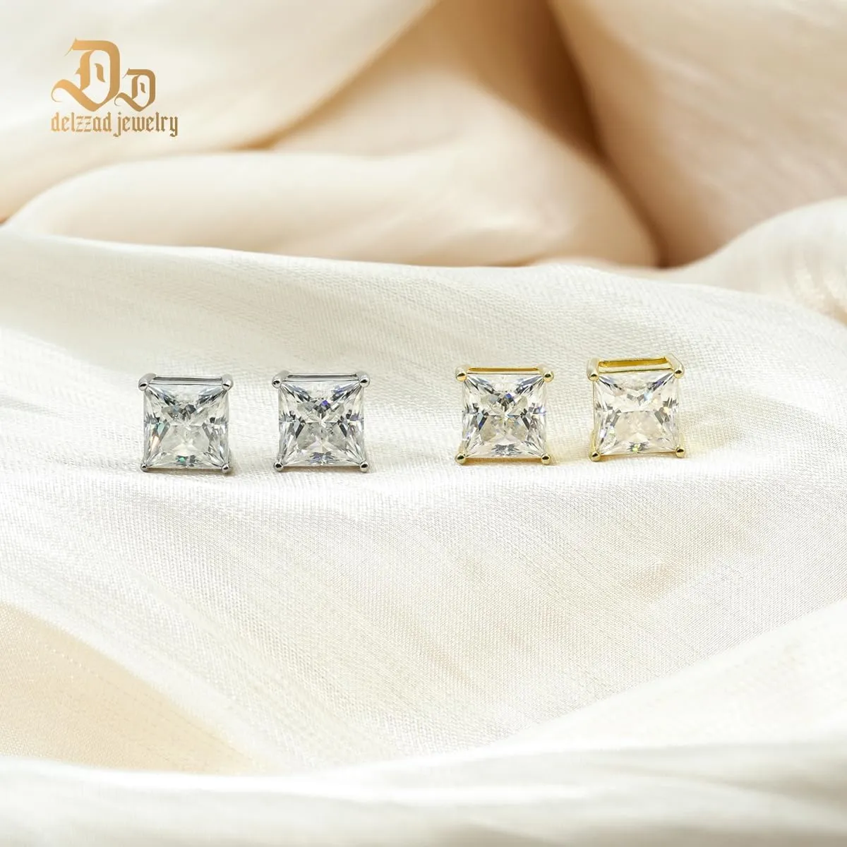 S925 Princess Cut D Color VVS1 Synthetic Moissanite Stud Earrings Square Earrings For Women Men