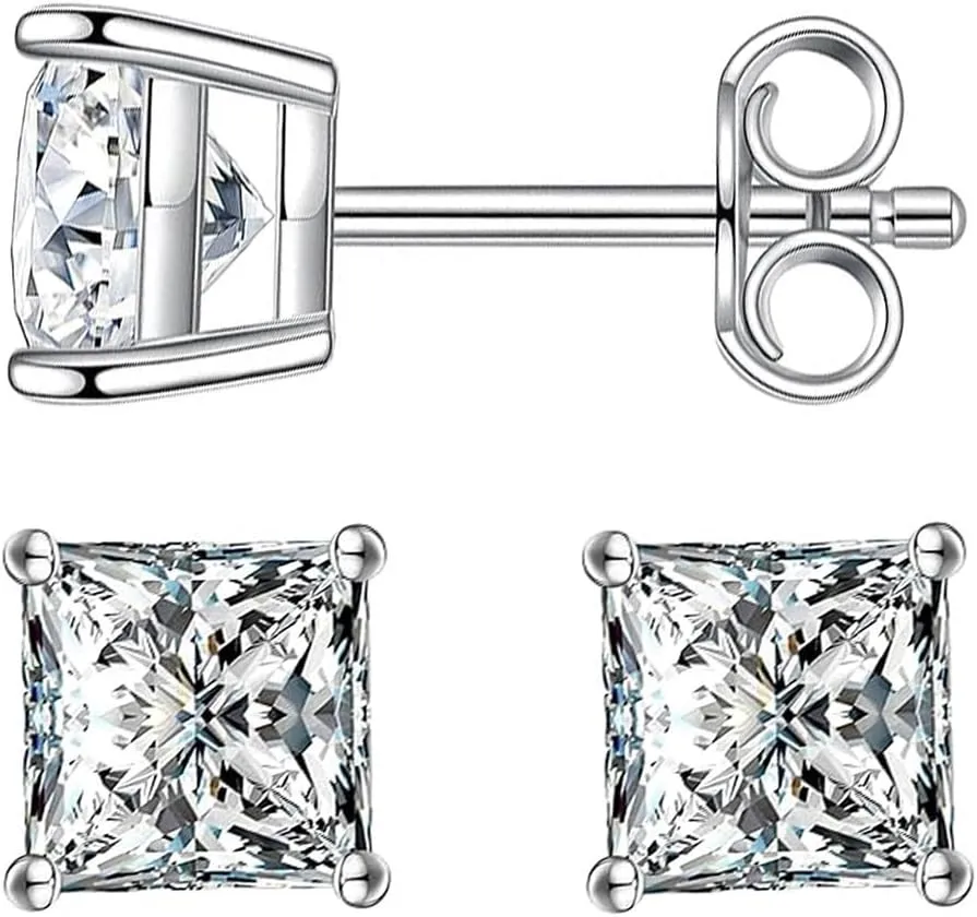 S925 Princess Cut D Color VVS1 Synthetic Moissanite Stud Earrings Square Earrings For Women Men