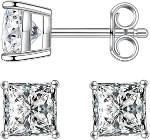 S925 Princess Cut D Color VVS1 Synthetic Moissanite Stud Earrings Square Earrings For Women Men