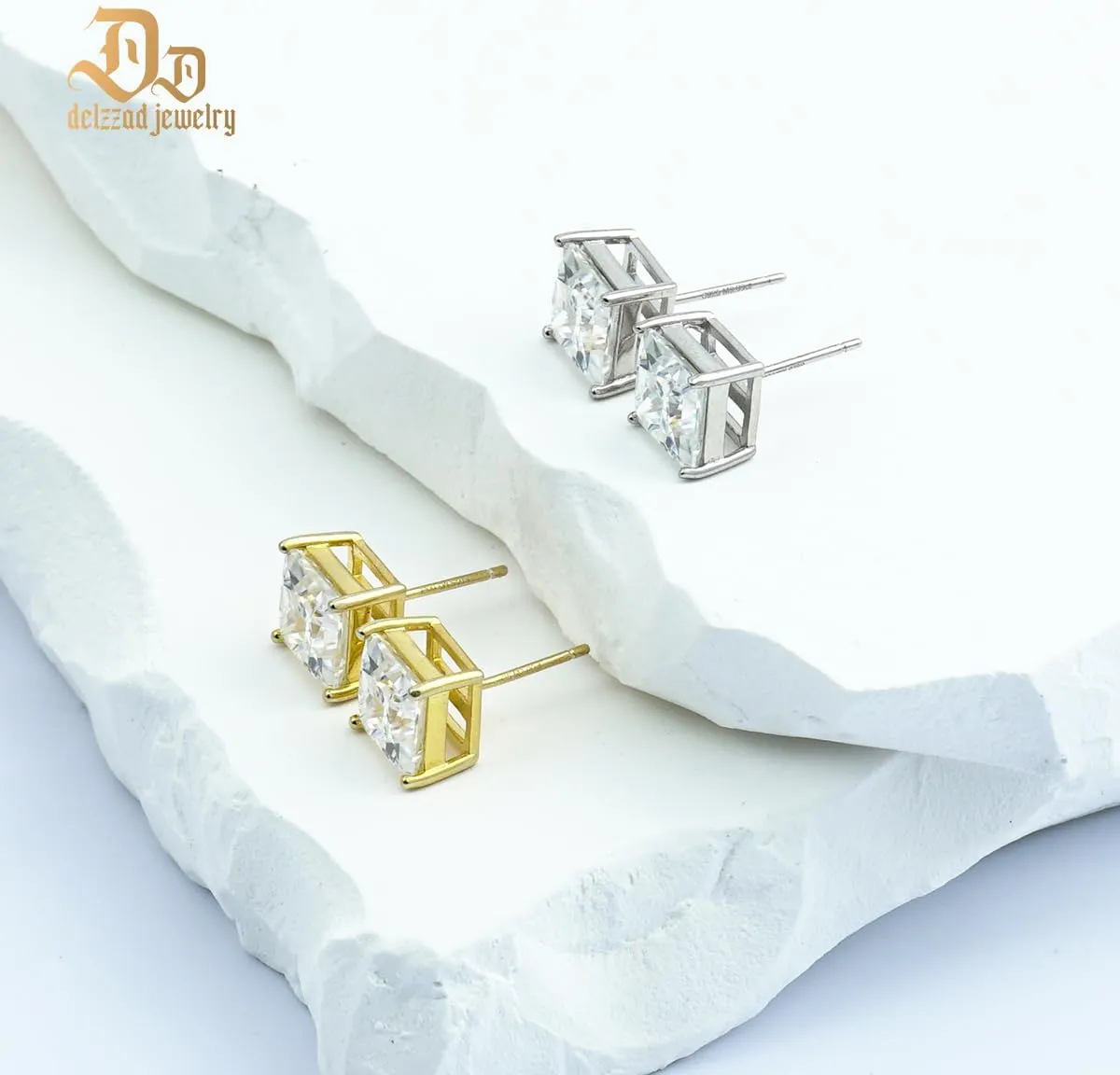 S925 Princess Cut D Color VVS1 Synthetic Moissanite Stud Earrings Square Earrings For Women Men