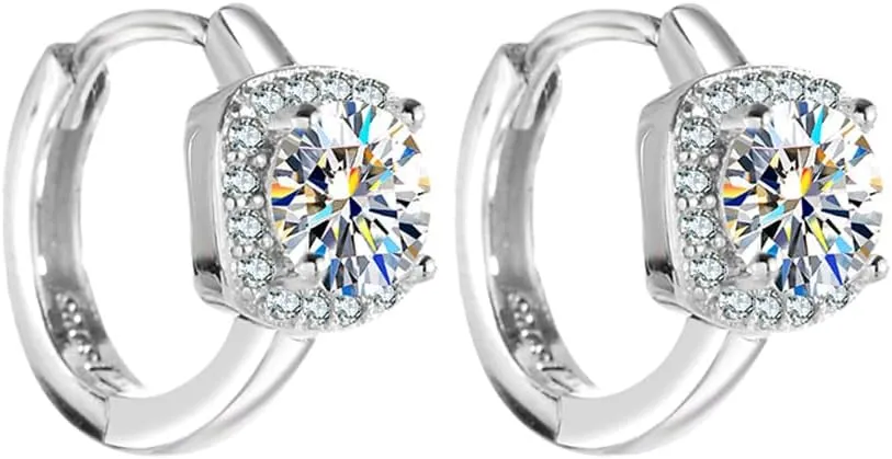 S925 Sterling Silver 0.5/1ct D-color Round Cut VVS1 Diamond Hinged Hoop Earrings for Women