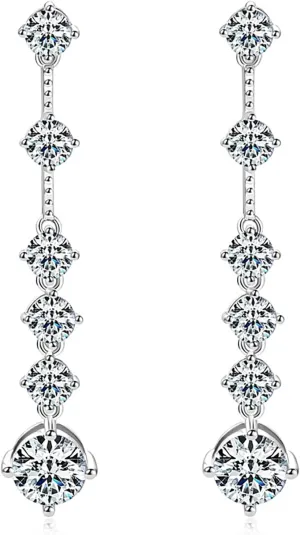 S925 Sterling Silver Fringe Dangle Earrings for Women, 2ct VVS1 D-color Diamond Ear Stud, Great for Wedding Day or Special Occasions