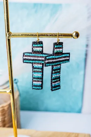 SALE! Turquoise Seed Bead Serape Cross Earrings