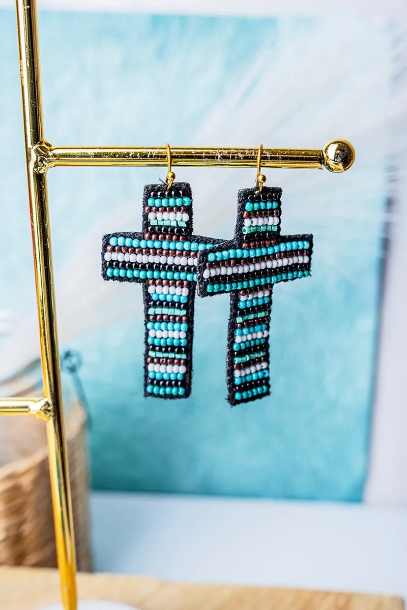 SALE! Turquoise Seed Bead Serape Cross Earrings