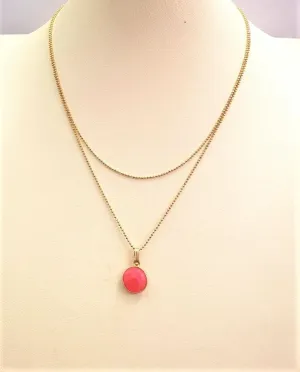 Salmon Pink Chalcedony Single Stone Double Chain Pendant
