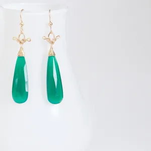 Salome - Green Onyx, 14k Gold Filled Long Earrings