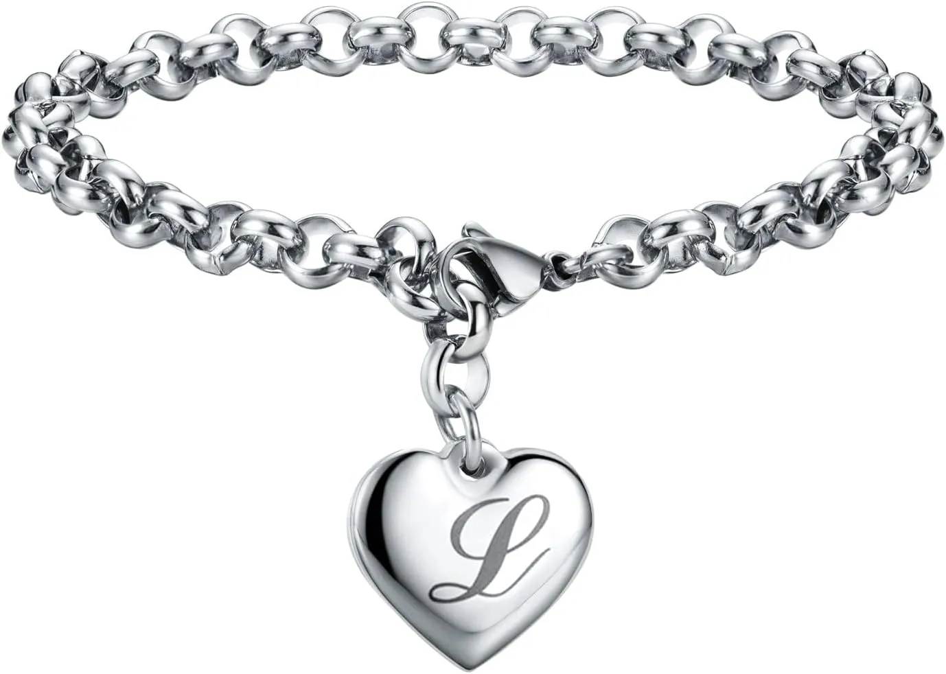 SANNYRA Charms Bracelets for Women, Heart Charm Initial Bracelet Trendy, 26 Letters Stainless Steel Jewelry Confirmation Gifts for Christmas Birthday