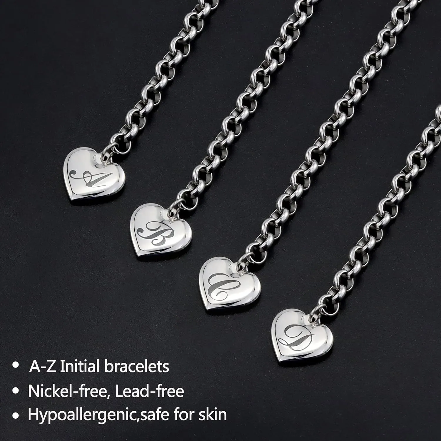 SANNYRA Charms Bracelets for Women, Heart Charm Initial Bracelet Trendy, 26 Letters Stainless Steel Jewelry Confirmation Gifts for Christmas Birthday