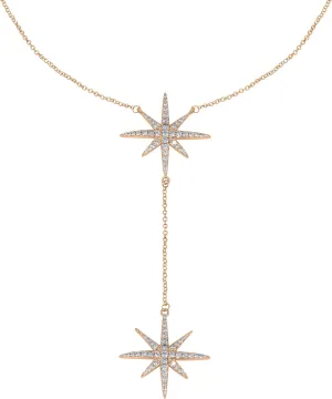 Savlano 14K Gold Plated Cubic Zirconia Round Cut Starburst 18 Inches Pendant Chain Necklace For Women