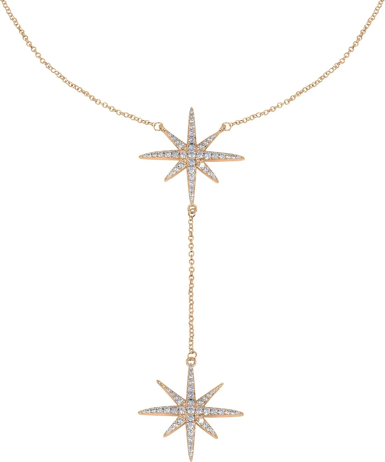 Savlano 14K Gold Plated Cubic Zirconia Round Cut Starburst 18 Inches Pendant Chain Necklace For Women
