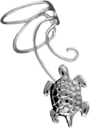 Sea Turtle 925 Sterling Silver Non-Pierced Wave Right Ear Cuff Earring