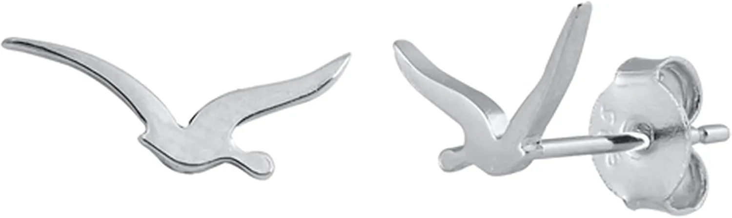 Seagull Minimalist Stud Earrings 925 Sterling Silver Push Back