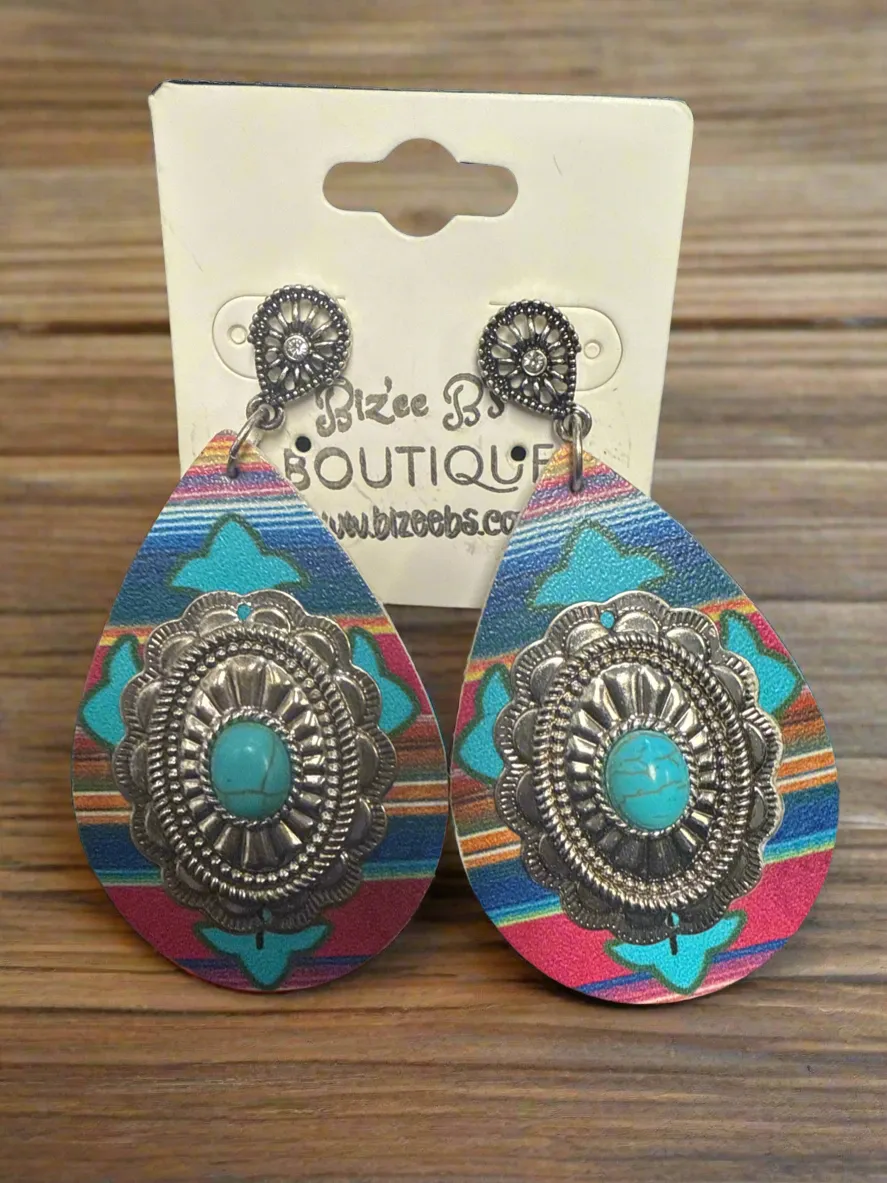 Serape and Concho Teardrop Earrings