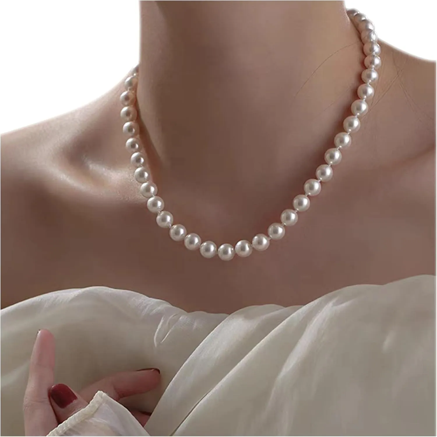 Sereney Pearl Necklaces for Women, Bridal Jewelry as Bridal Necklace for Wedding, Sterling Silver Freshwater Pearl Choker Necklace as Birthday Jewelry Bridal Gifts for Friends Bride Daughter Lover