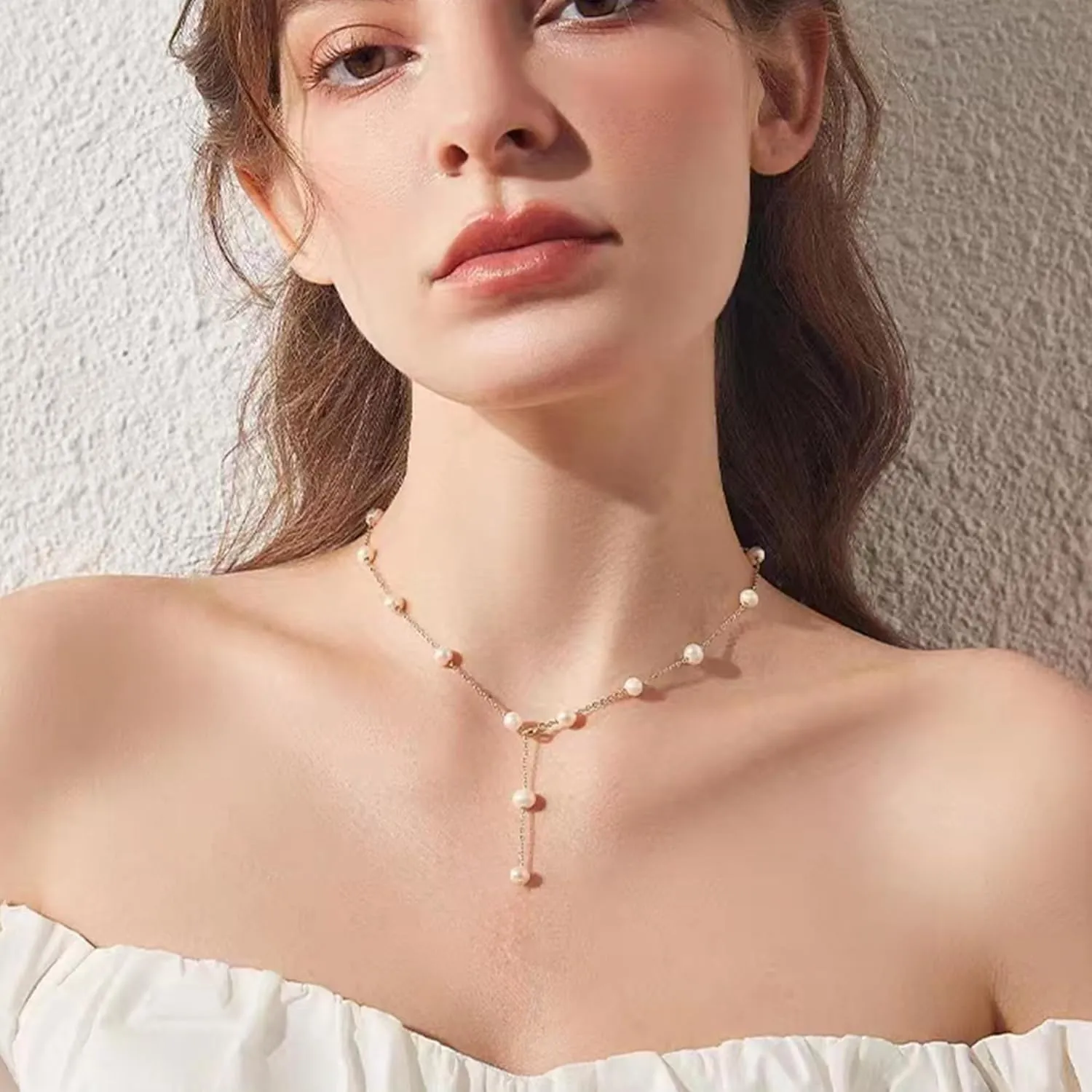 Sereney Pearl Necklaces for Women, Bridal Jewelry as Bridal Necklace for Wedding, Sterling Silver Freshwater Pearl Choker Necklace as Birthday Jewelry Bridal Gifts for Friends Bride Daughter Lover