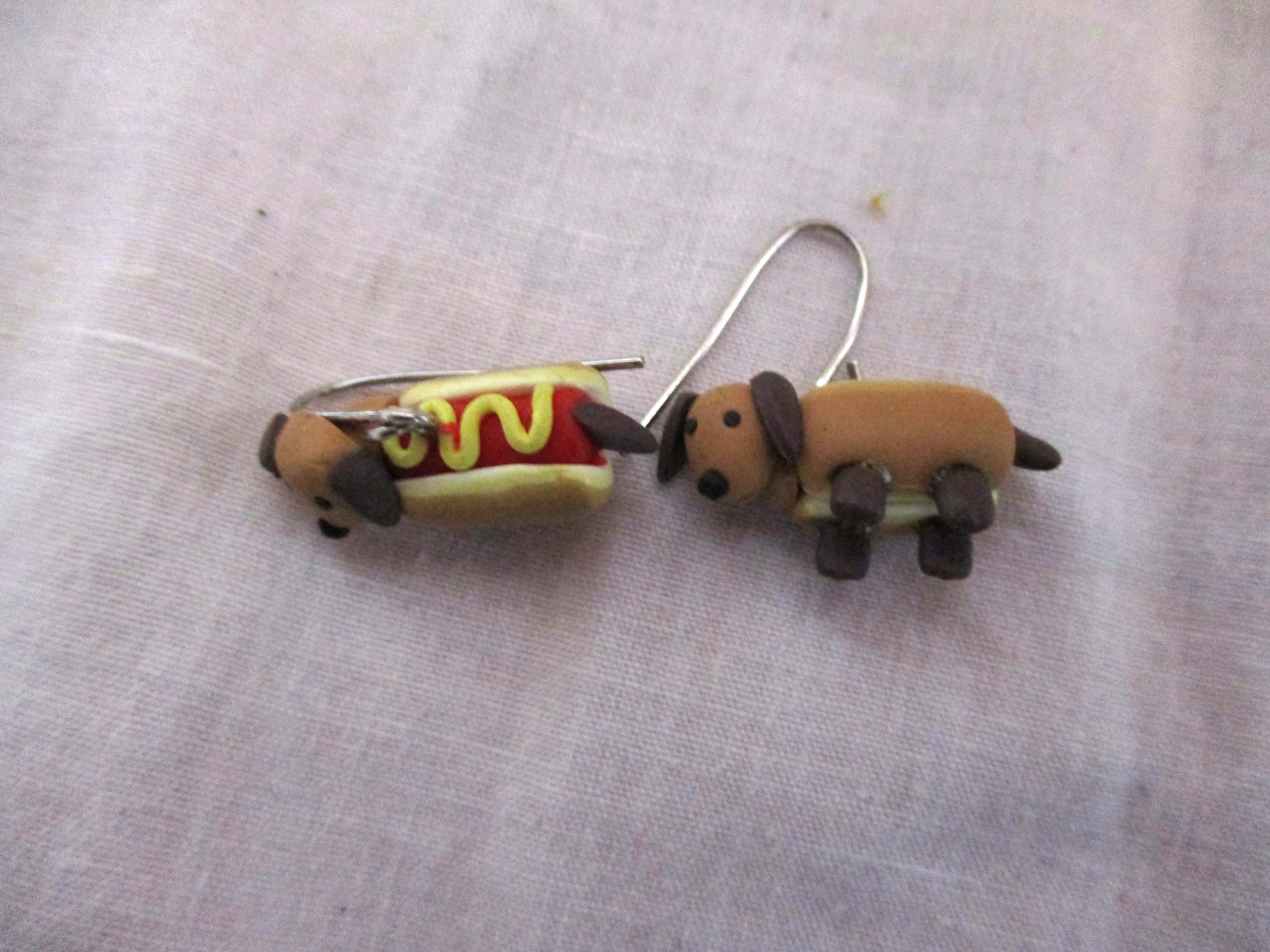 Set HOT DOG Puppy Pierced Earrings Animal Cute Dangle Teen