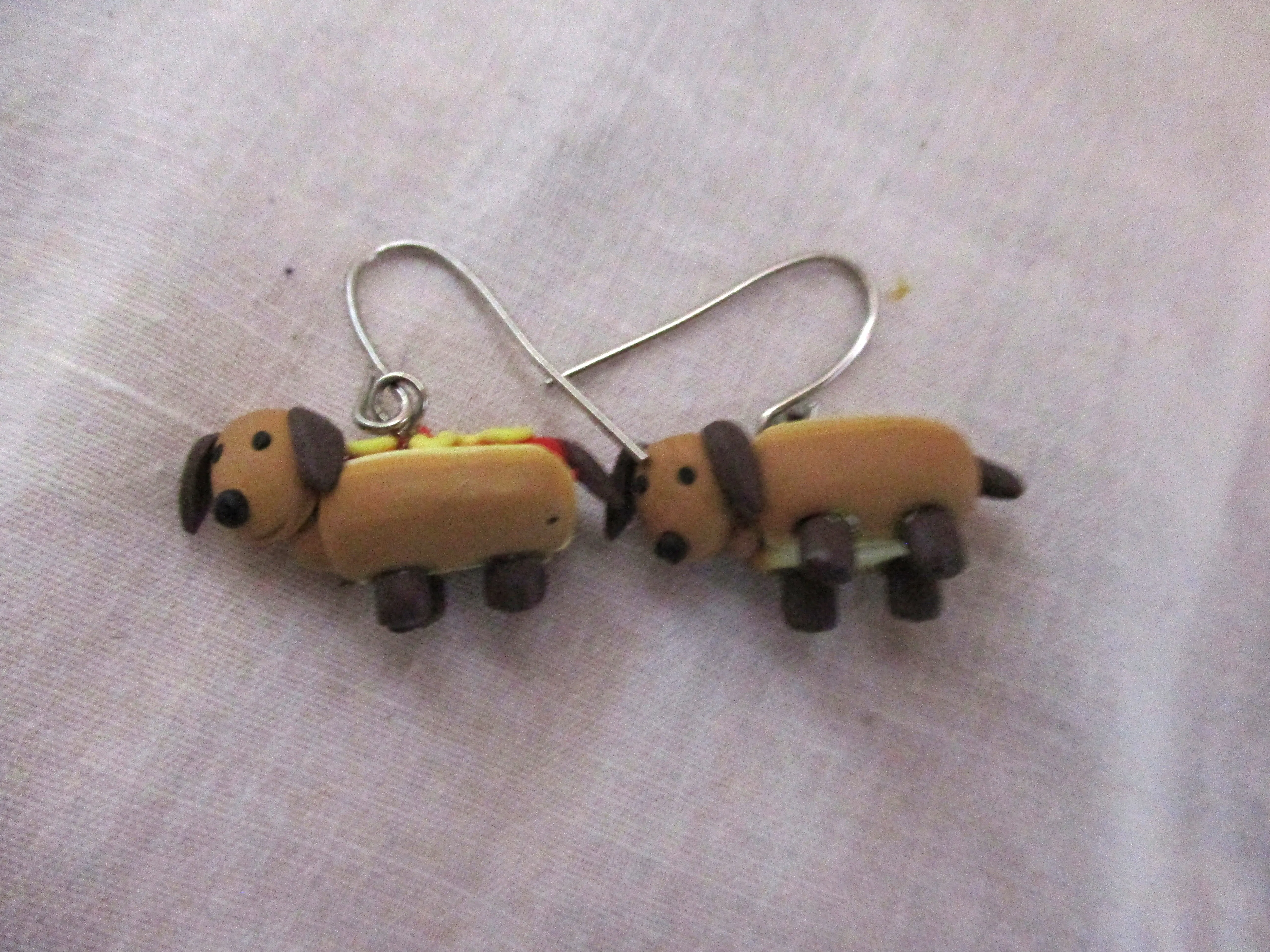 Set HOT DOG Puppy Pierced Earrings Animal Cute Dangle Teen
