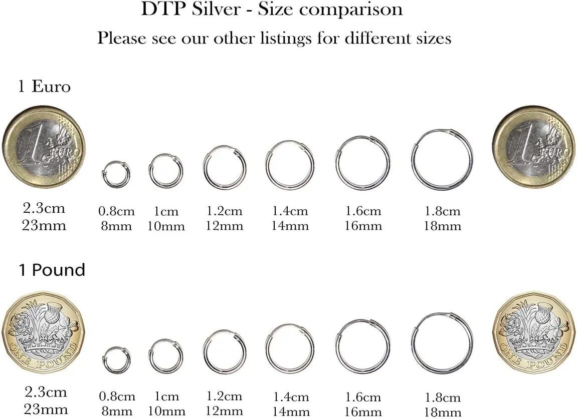 Set of 3 PAIRS of SMALL/MEDIUM 925 Sterling Silver, 24K Yellow or 18K Rose Gold Plated Endless Hoops/Sleepers Earrings - Thickness 1.5 mm - Mixed Sizes - Outer Diameter: 12, 14, 16, 18, 20 mm