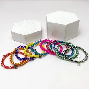 Set of Ten | Party Girl Crystal Beaded Bracelet Set in Dark Multicolor