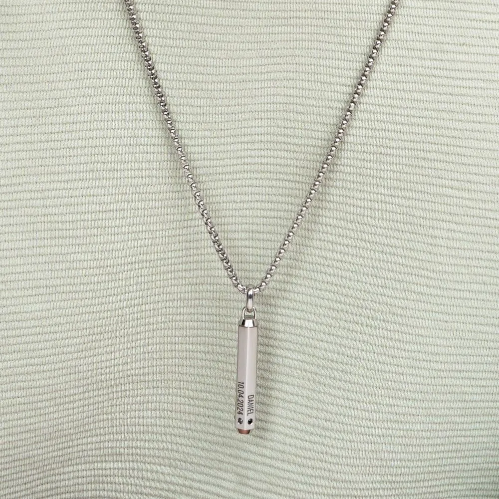 Sett & Co - Personalized 3D Engraved Hexagon Bar Necklace in Stainless Steel or Gold PVD Plating for Men, Him - Black Diamond Option - Custom Gift for Father's Day, Christmas, Valentine's Day