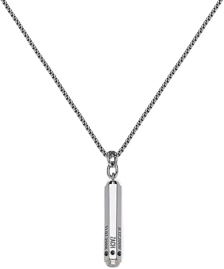 Sett & Co - Personalized 3D Engraved Hexagon Bar Necklace in Stainless Steel or Gold PVD Plating for Men, Him - Black Diamond Option - Custom Gift for Father's Day, Christmas, Valentine's Day