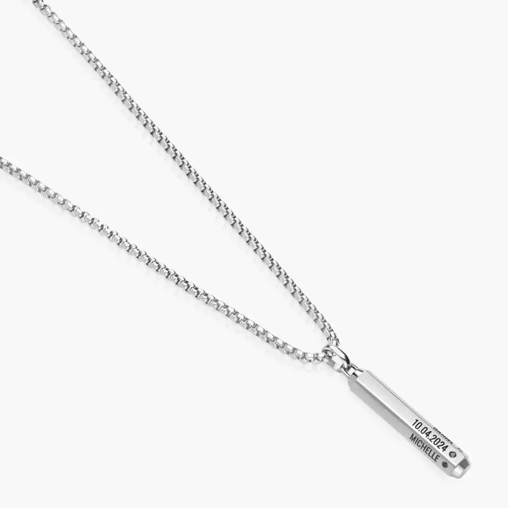 Sett & Co - Personalized 3D Engraved Hexagon Bar Necklace in Stainless Steel or Gold PVD Plating for Men, Him - Black Diamond Option - Custom Gift for Father's Day, Christmas, Valentine's Day
