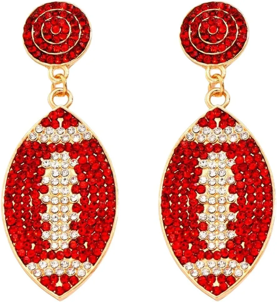 Shining Football Rhinestone Beaded Earrings Colorful Sports Lover Football Earrings for Women Girls Jewelry