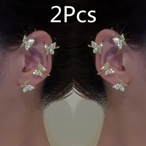Shiny Zircon Butterfly Ear Clip Without Piercing Earrings for Women Fashion Wrap EarCuffs Earring Bride Wedding Jewelry (Metal Color : ER21Y1171)