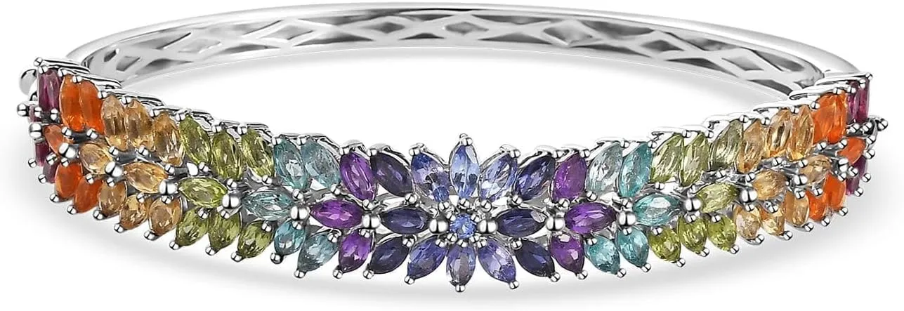 Shop LC Multi Gemstone 925 Sterling Silver Platinum Plated Bangle Cuff Bracelet for Women Jewelry Birthday Gifts
