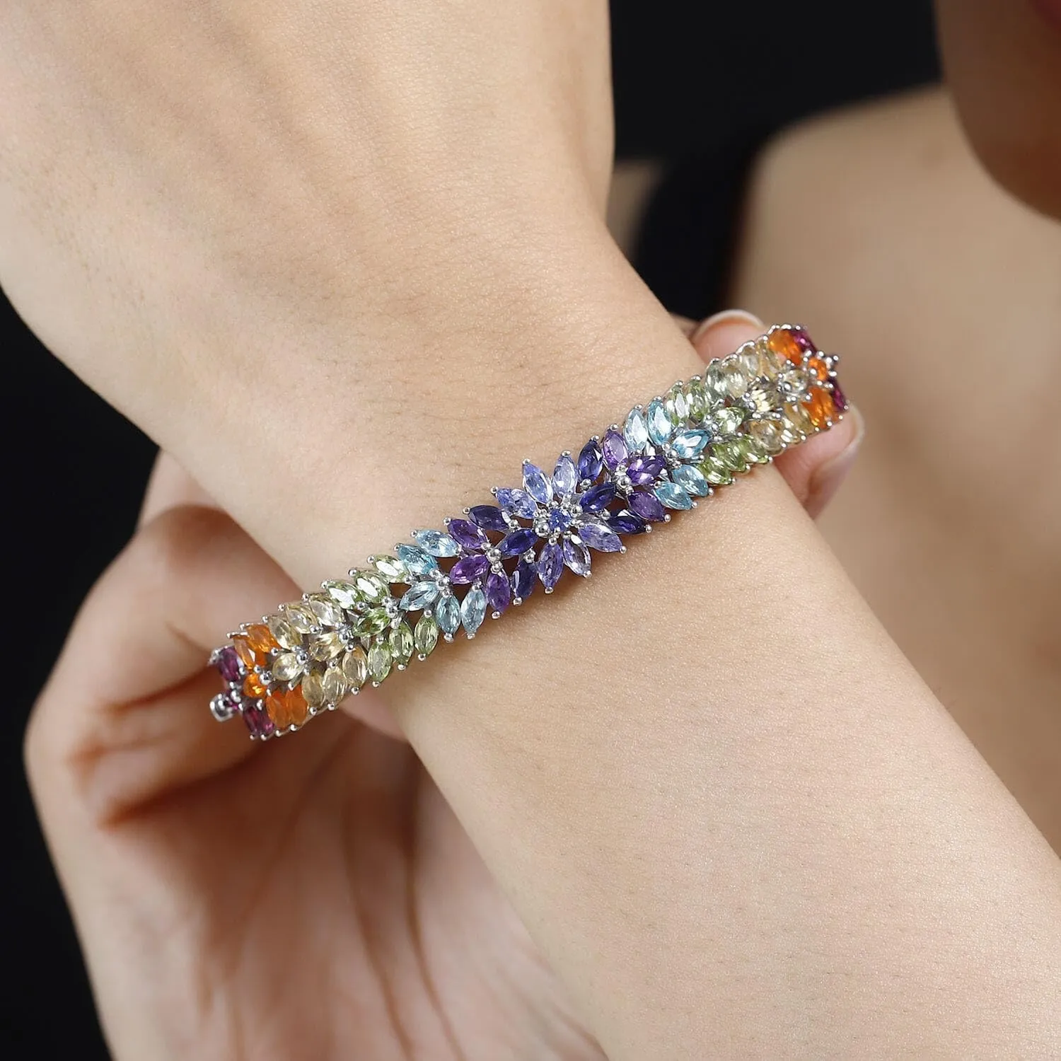 Shop LC Multi Gemstone 925 Sterling Silver Platinum Plated Bangle Cuff Bracelet for Women Jewelry Birthday Gifts
