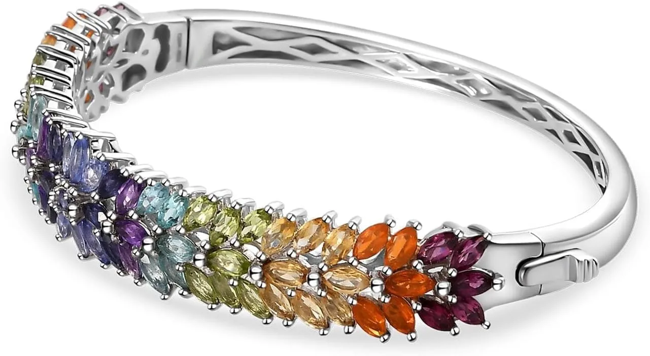 Shop LC Multi Gemstone 925 Sterling Silver Platinum Plated Bangle Cuff Bracelet for Women Jewelry Birthday Gifts