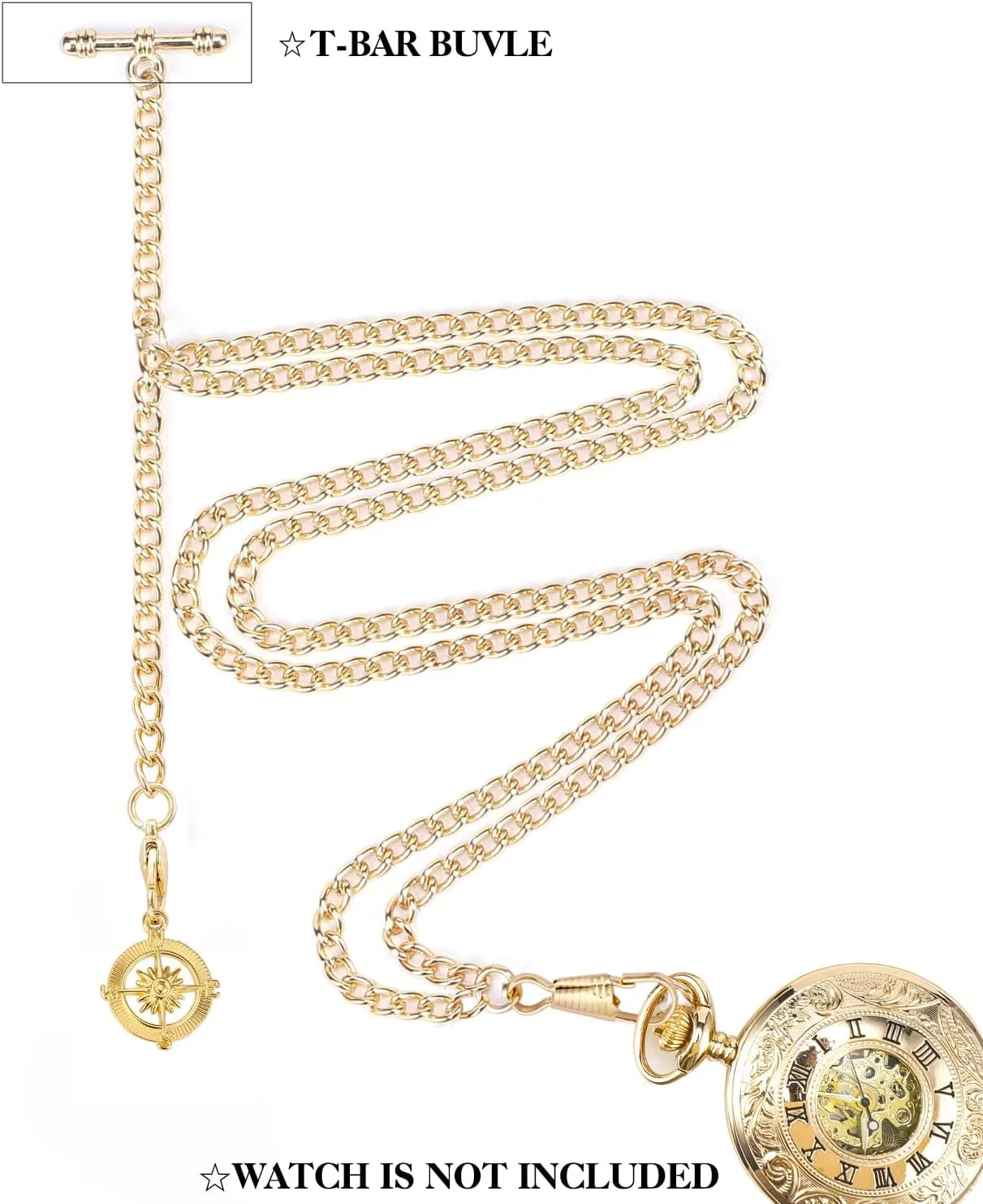 SIBOSUN Pocket Watch Chain Single Albert Chain T Bar with Lobster Clasps & Life Tree Pendant
