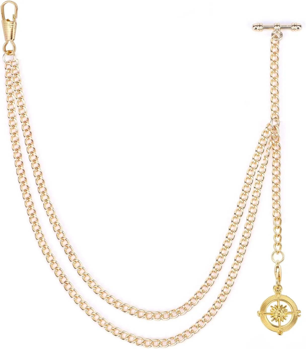 SIBOSUN Pocket Watch Chain Single Albert Chain T Bar with Lobster Clasps & Life Tree Pendant