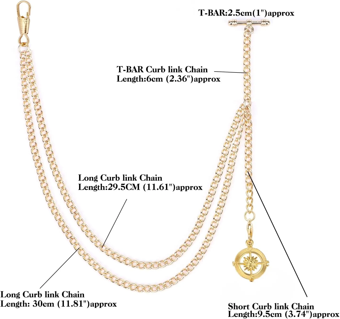 SIBOSUN Pocket Watch Chain Single Albert Chain T Bar with Lobster Clasps & Life Tree Pendant