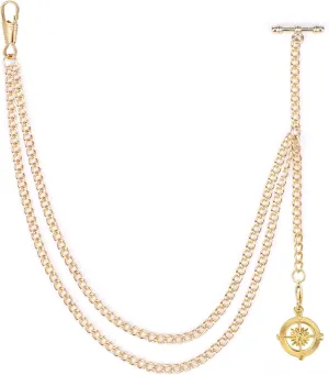 SIBOSUN Pocket Watch Chain Single Albert Chain T Bar with Lobster Clasps & Life Tree Pendant