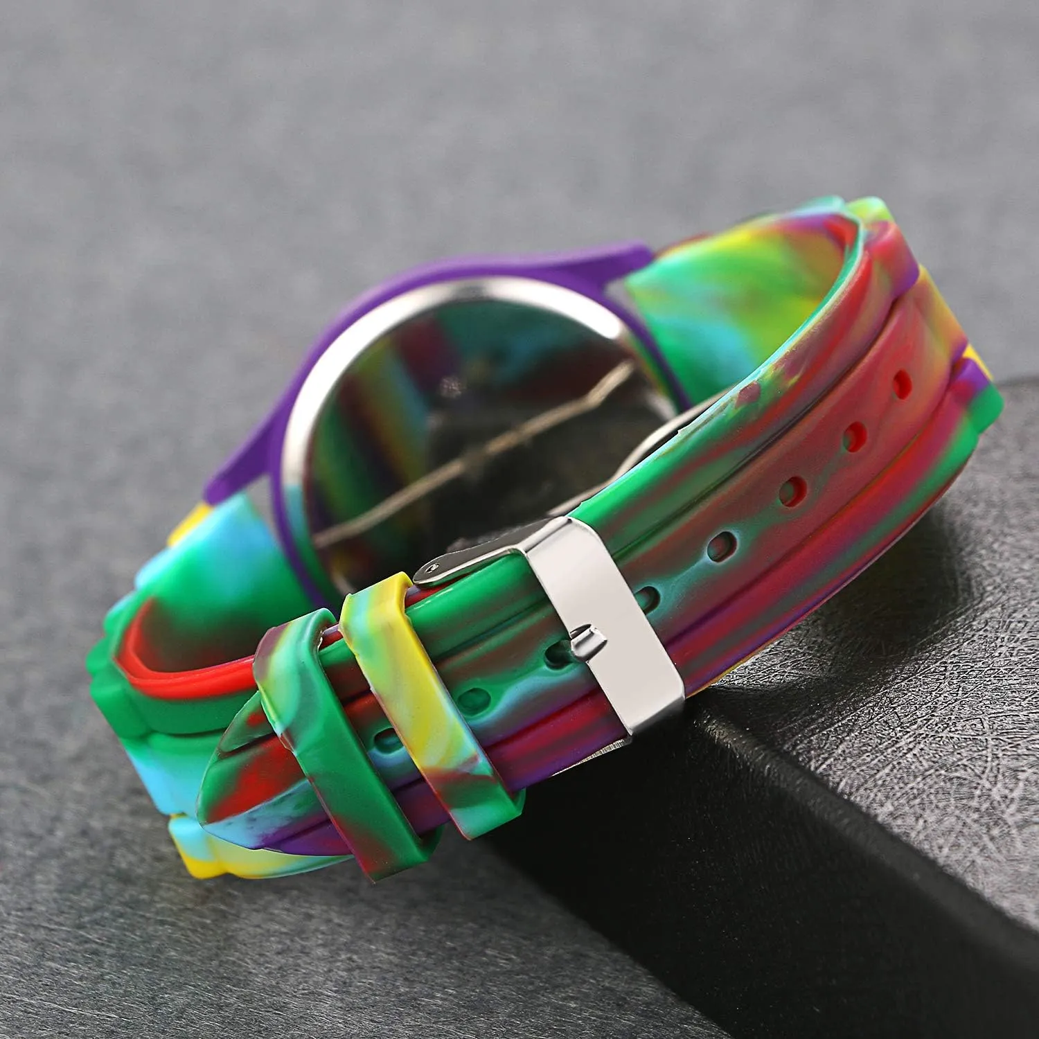 Silicone Colorful Band Watch: Women Men Rainbow Rhinestone Cute Jelly ACrystal Multicolor nalog Quartz Wristwatch